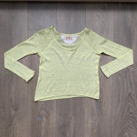 Y2k Aritzia Wilfred Free Knit Top Cropped 2000s Long sleeve Cotton Green Yellow - Picture 10 of 15